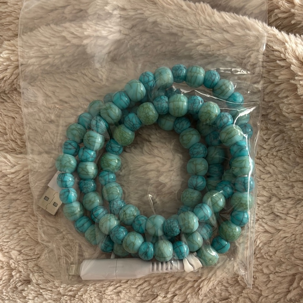 Turquoise Beaded USB Charging Cable